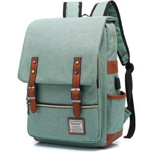 UGRACE Vintage Laptop Backpack with USB Charging Port, Water Resistant Travelling Backpacks College Bag for Men Women, Fits up to 15.6Inch Laptop in Green