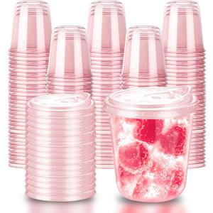 12oz Disposable Stemless Glasses With Strawless Sip Lids,PET Disposable Drinking Cups,Clear Plastic Wine Glasses for Parties Birthday,Wedding,Meeting,Christmas Party Supplies. (100, Pink)