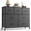 Sweetcrispy 7 Drawer Dresser for Bedroom Storage with Fabric Bins, Gray