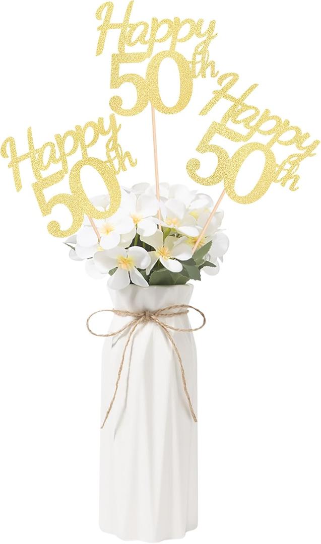 Fabulous 50th Birthday Table Toppers - Double-sided Glitter Decorations (Gold, 10 Pack)