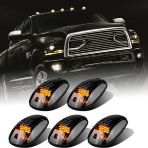 5X Amber LED Cab Lights Smoked Cab Roof Running Top Marker Light Compatible for Dodge Ram 1500 2500 3500 4500 5500 2003-2018 Pickup Trucks