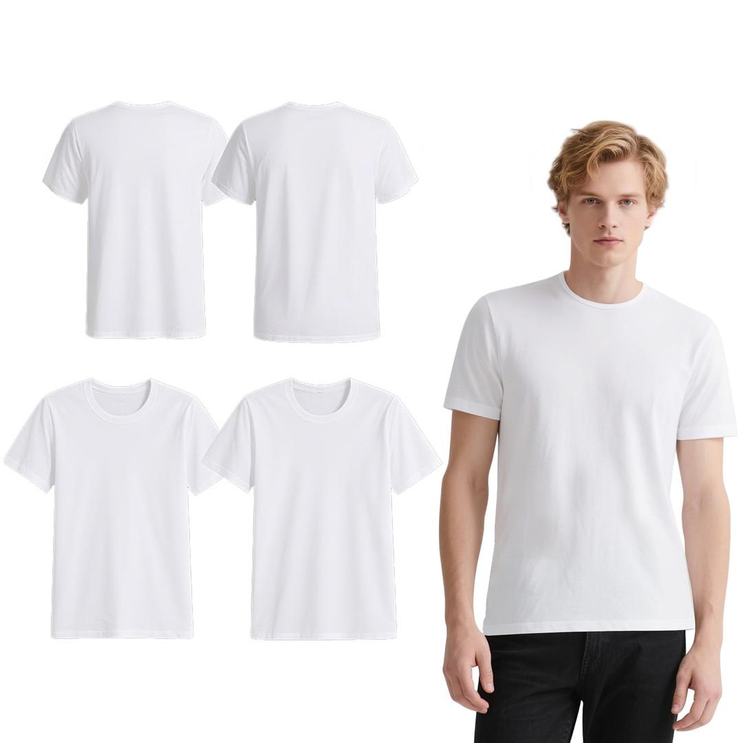 OKBA 4 Pack White t Shirts for Men,Crew Neck Short Sleeve Men's Undershirt,Plain White Workout Polyester tee Bulk. Large