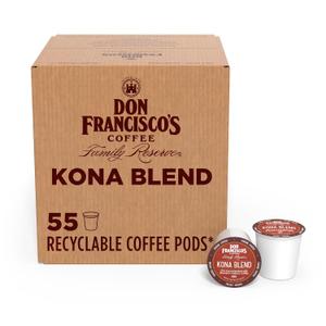 Don Francisco's Kona Blend Coffee Pods, 55 Count, Medium Roast, Compatible with Keurig Brewers (EXP 09/21/27)