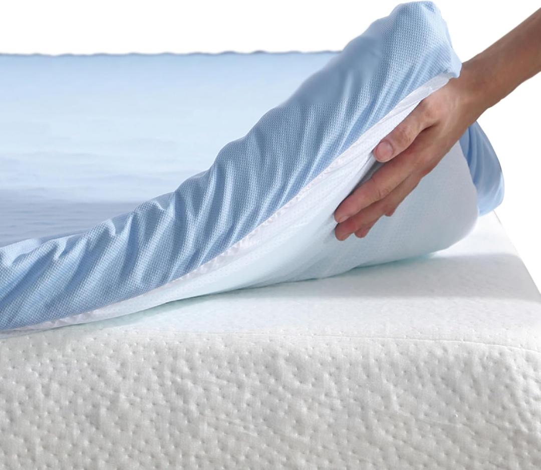 Roost 3-Inch Cool Cloud Foam Mattress Topper with Free Breathable Mesh Cover-Full, Blue (Full)