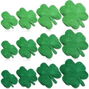 Junkin 60 Pcs St. Patrick's Day Cutouts Classroom Bulletin Border Decoration Shamrock Gold Hat Beer Mug Irish Shoes Cutouts for St. Patrick's Day(Glitter Clover)