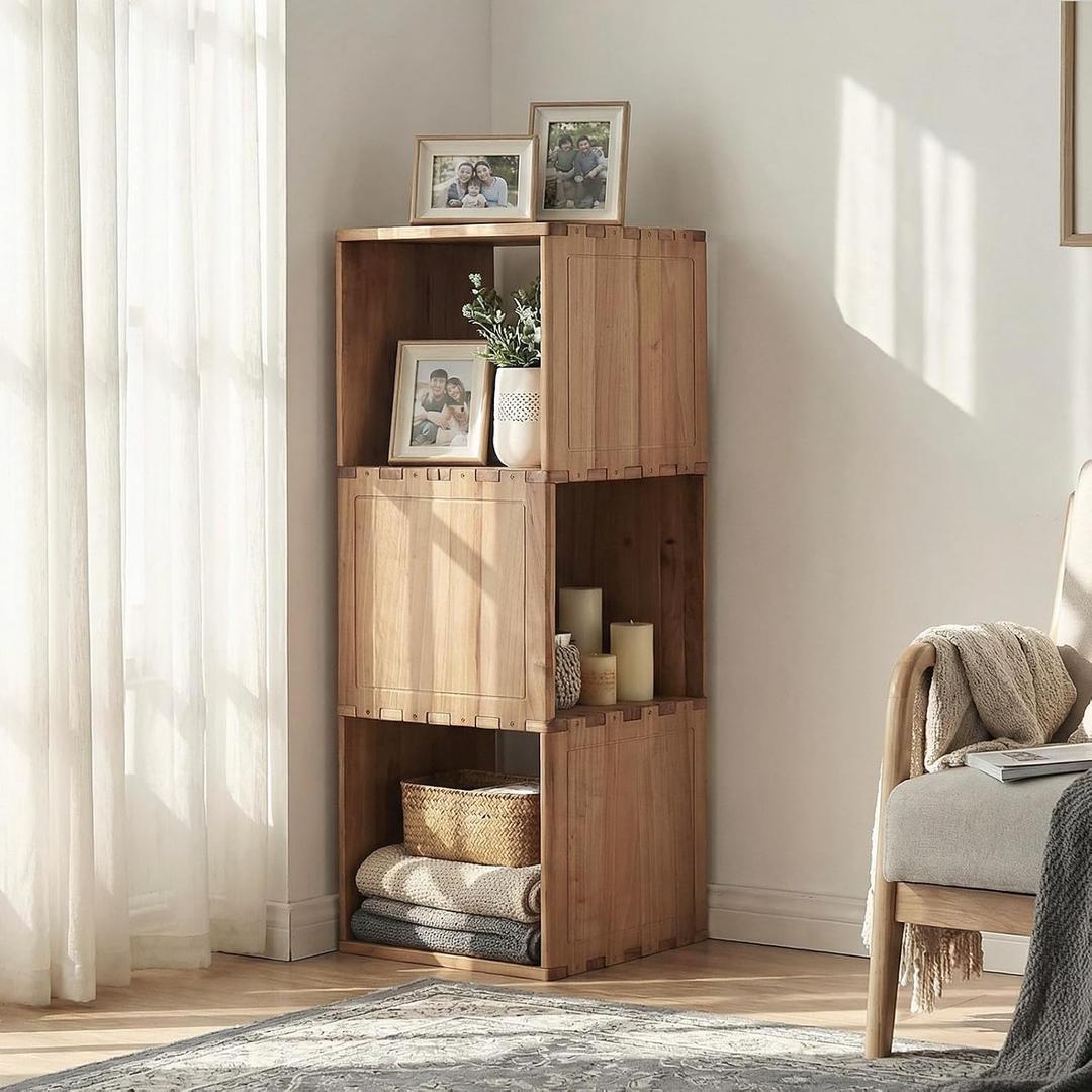 3-Tier Solid Wood Narrow Bookshelf, Corner Shelf for Media Storage, 39.25in