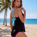 Blooming Jelly Women's Tankini Swimsuits Tummy Control 2 Piece Bathing Suit Beach Swimwear 2026 XXL, Black Neon Multi (Black, XXL)