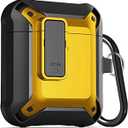 Wonjury Upgraded Armor [Secure Lock] Airpod Case, Shockproof AirPods Cover Cool Case Designed for Apple AirPod 2&1 Wireless Cases for Men Women (Black/ Yellow)