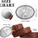 Xuniea Western Belt for Men Longhorn Cowboy Leather Buckle Belt Floral Engraved (39 Inch, Camel Color)