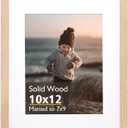 KINLINK 10x12 Picture Frame, Natural Solid Wood Frame with Acrylic Plexiglass for 7x9 with Mat or 10x12 without Mat, Tabletop and Wall Mounting Display Photo Frame 1 Pack