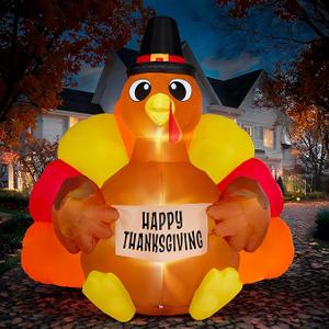 JOIEDOMI 6FT Thanksgiving Inflatable Turkey Decoration Outdoor, Light Up Inflation Turkey with LED, Happy Thanksgiving Blow Up Yard Decorations for Outside, Yard, Garden, Lawn, Party Supplies