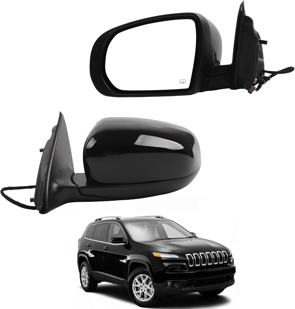 Dasbecan Left Driver Side Mirror Compatible with 2014-2017 Jeep Cherokee with Power Heated Glass, Manual Folding, Black Mirror Cap Replace#CH1320374 1VF37TZZAD (5Pins)