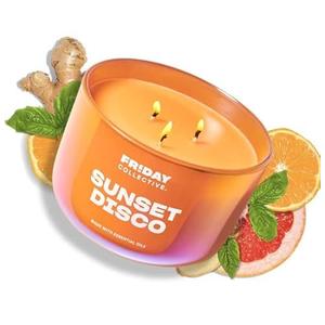 Friday Collective Sunset Disco Candle, Citrus Scented, Made with Essential Oils, 3 Wicks, 13.5 oz (Pack of 2)