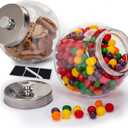 1 Gallon Large Glass Cookie Jars for Kitchen Counter + Marker & Labels - Food Storage Canisters with Airtight Lids, Coin & Penny Jar for Candy Buffet, Coffee, Laundry Detergent Holder, Set of 2.