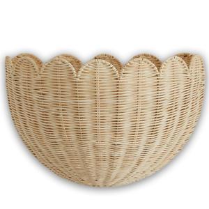 Scalloped Wicker Wall Basket - Rattan Hanging Storage Organizer, Decorative Basket for Nursery, Bathroom, Front Door, Perfect for Flowers, Mail, Toys
