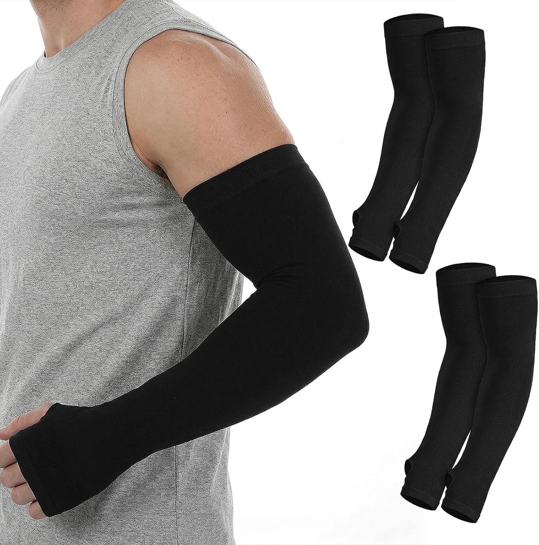 Grevosea 2 Pairs Arm Sleeves for Women, Cooling UV Sun Protection Golf Sleeves Sports Compression Tattoo Cover Up Sleeve (Black)