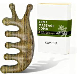 Green Sandalwood 4-in-1 Massage Comb & Gua Sha Tool for Scalp, Face & Body – Natural Wooden Comb for Relaxation, Stress Relief & Hair Care – Luxury Self-Care Gift for Women, Mom & Girlfriend