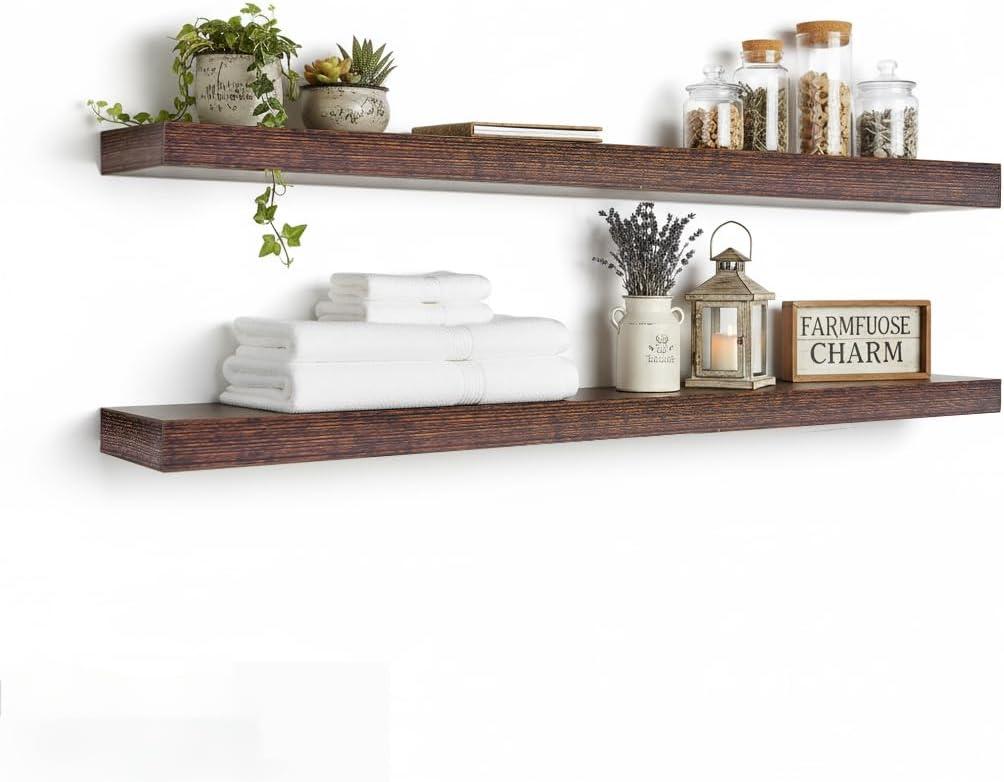 Floating Shelves for Wall,Wall Shelves for Decor Storage,Display Shelving 36 inch Set of 2,Wall Mounted Wood Shelf for Bedroom,Living Room,Bathroom,Kitchen,Brown (2pcs,Brown), 7.8"D x 36"W x 1.73"H