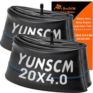 YUNSCM 2-PCS 20x4 Heavy Duty Fat Tire Tubes Schrader Valve Premium Butyl Rubber 20 Bike Tubes Compatible with 20x3.5/4.0 89/102-406 E-Bike/Mountain Bike/Street Bike Bicycle Tire Tubes