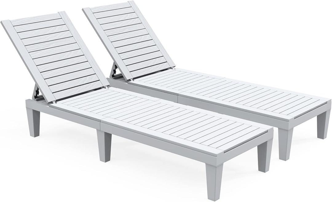 YITAHOME Chaise Outdoor Lounge Chairs Set of 2 with Adjustable Backrest, Sturdy Loungers for Patio & Poolside, Easy Assembly & Waterproof & Lightweight with 265lbs Weight Capacity, Grayish-White (Set of 2, Grayish-white)