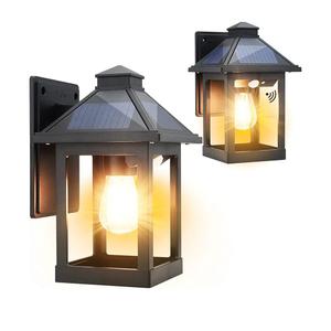 2 Pack Solar Wall Lanterns Outdoor with 3 Modes, Dusk to Dawn Motion Sensor LED Sconce Lights IP65 Waterproof, Exterior Front Porch Security Lamps Wall Mount Patio Fence Garage Decorative