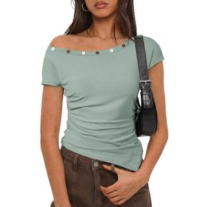SHEWIN Women Off Shoulder Tops Summer Going Out Shirts Dressy Casual 2026 (L)