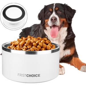 Stainless Steel Dog Bowls with Non-Slip Rubber Bottom,Insulated Dog Water Bowl for Large Dogs,Heavy Duty Metal Cold Pet Food Bowl,Rustproof,Dishwasher Safe (200oz,White)