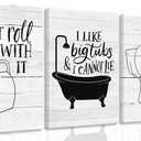 3Pcs Framed Funny Bathroom Quotes Canvas Wall Art, Black White Toilet Paper Bathtub Posters Prints Artwork, Minimalism Washroom Painting Pictures Wall Decor,for Bathroom Home Decoration 16x24in