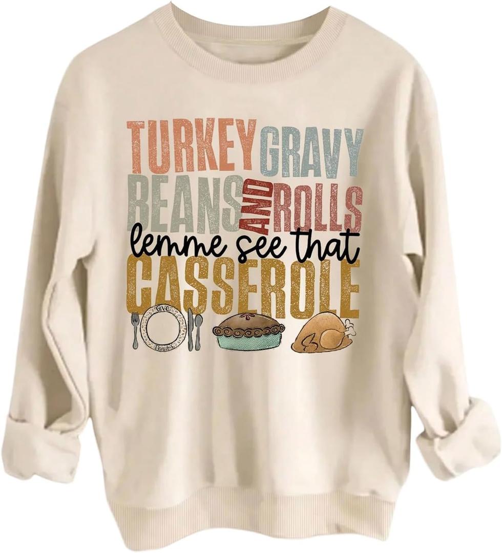 SHENHE Women's Graphic Sweatshirt Turky Gravy Beans Drop Shoulder Fleece Lined Cute Sweatshirts (L)