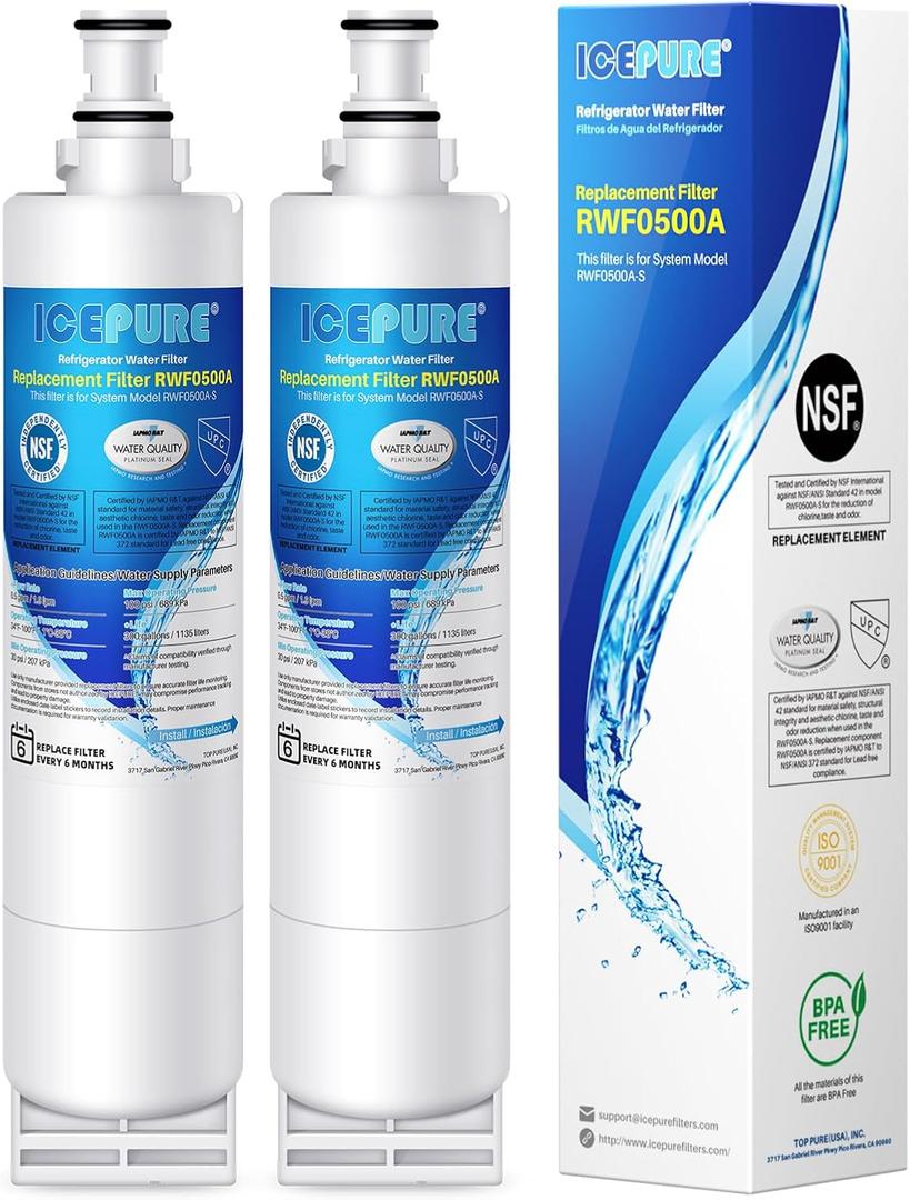 ICEPURE 4396508 Refrigerator Water Filter Replacement for EveryDrop Filter 5, EDR5RXD1, Whirlpool 4392857, NL300, 4396510, 4396509, 4396547, LC400V, 4396510p, WF-NLC240V,PNL240V, 2PACK