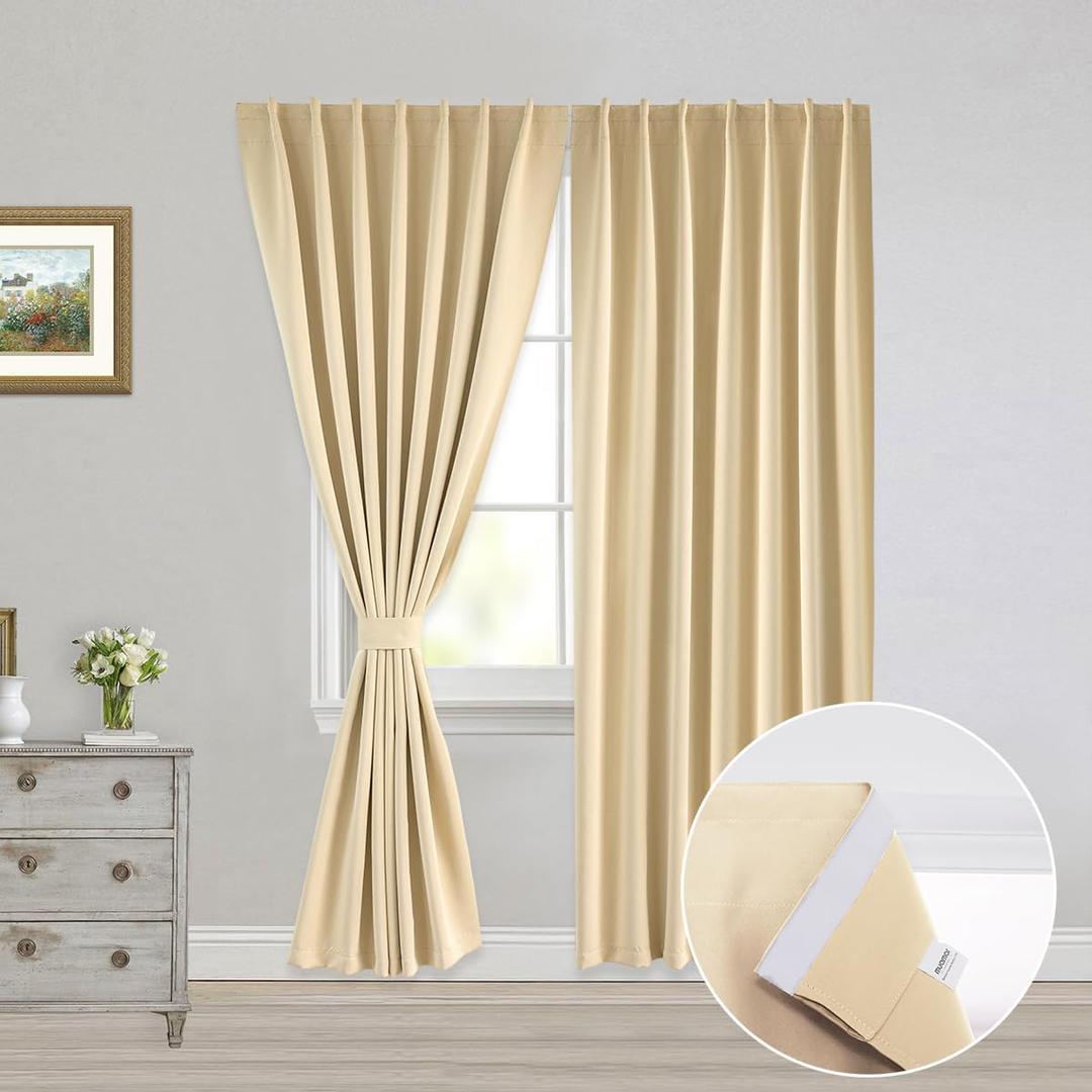 Muamar No Drill Blackout Curtain, Easy Install Window Curtain Panels, Portable Bedroom Curtains 2 Panel Sets, Light Blocking Shades for Window (Beige, 42" W x 84" L), Beige 