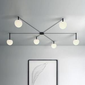 6-Light Black Glass semi Embedded Ceiling Light Suitable for Living Rooms, bedrooms, corridors, Dining Rooms, Dining Rooms, Bubble Ball Ceiling Light 59in