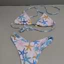 Women's All Over Printed Bathing Suit Halter High Waist Summer Swimsuit Bikinis Set (XS, White)