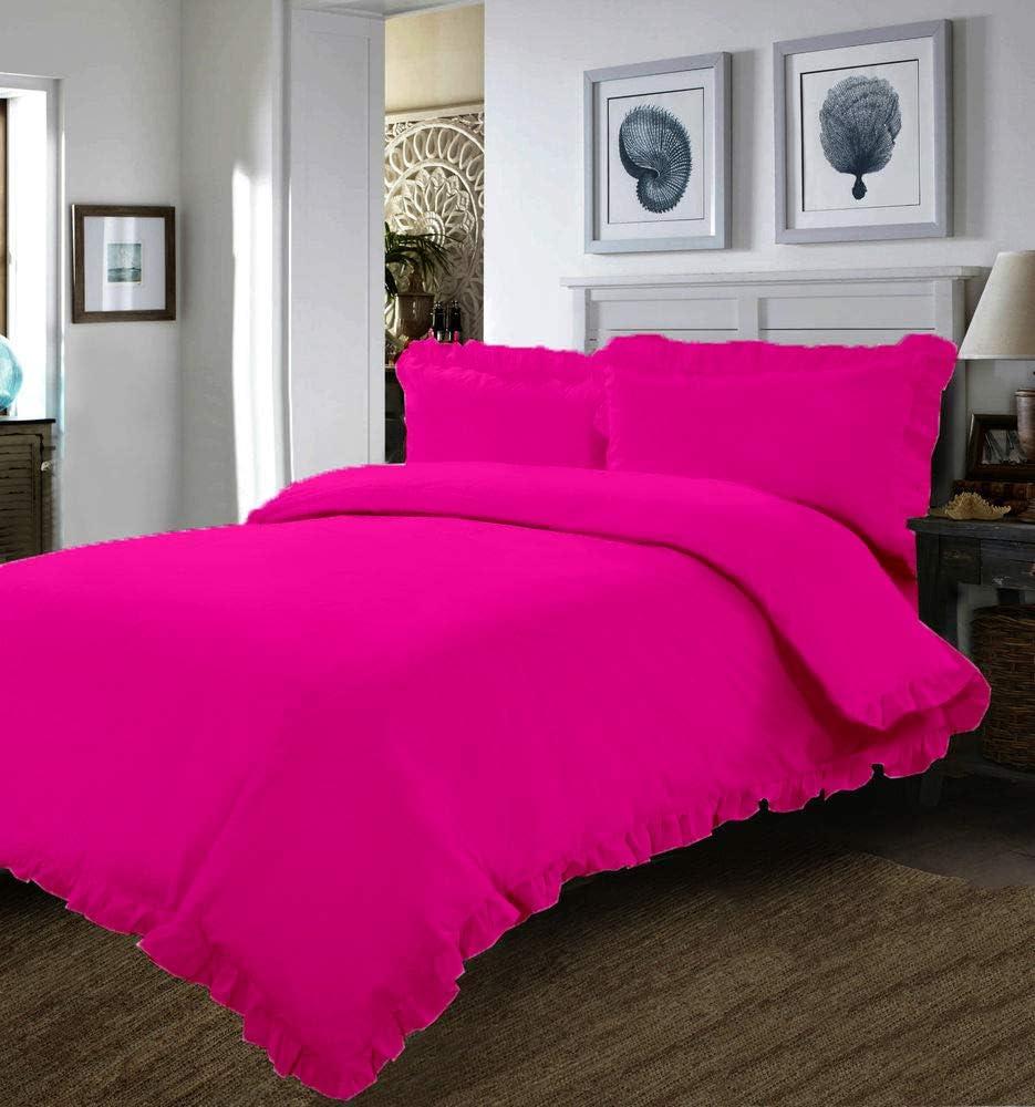 Duvet Cover - Frilled Duvet Cover with Ruffle Edge Corners - Hot Pink, Full/Queen - 100% Cotton 800 Thread Count - Comforter/Duvet Protective Cover - 1 Piece Frilled Duvet Cover