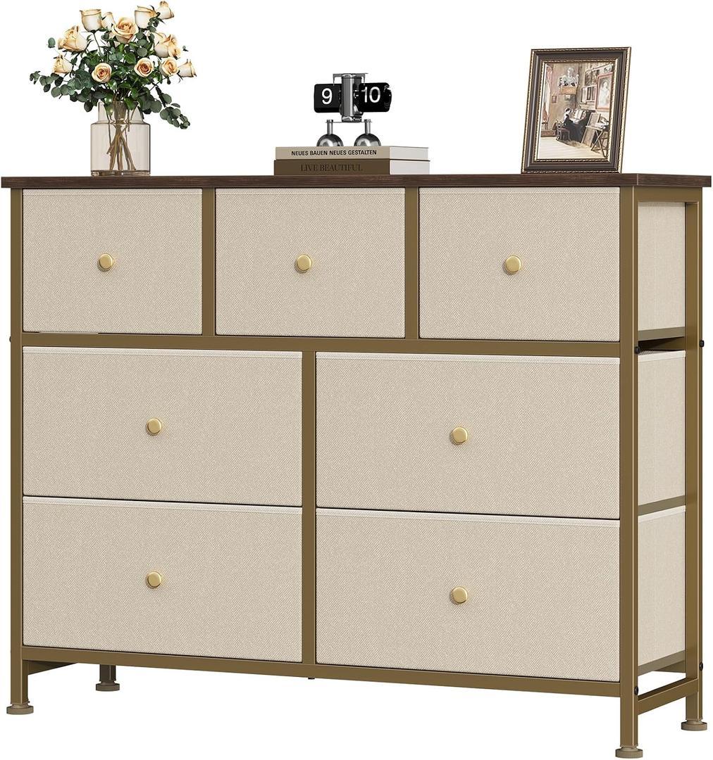 OLIXIS 7 Drawer Fabric Dresser, Storage Tower for Bedroom and Closet, 11.8"D x 39.4"W x 30.1"H