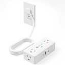 Kakyanill Surge Protector Power Strip, 10 ft Flat Extension Cord with 4 Outlets 3 USB Ports (2 USB C), Flat Plug Power Strip with 900 Joules Protection, Suitable for Home Office Dorm Room, White
