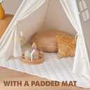 Tiny Land Teepee Tent for Kids 100% Cotton Play Tent with Padded Mat & Star Lights, Foldable with Carry Bag, Indoor Play Tent for Girls & Boys