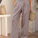 ANRABESS Womens Striped Gingham Palazzo Pants | Wide Leg Smocked High Waisted Pajama Pants, Lounge & Casual, Summer Fall Cute Pants with Pockets (Black, S)
