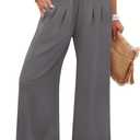 ANRABESS Womens Pants Wide Leg High Waisted Palazzo Pants Summer Flowy Beach Lounge Casual Trousers with Pockets (Large, Grey)