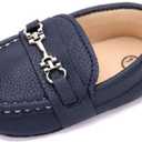 LONSOEN Baby Girls Boys Loafers Prewalker Dress Crib Shoes (Size 11, Deep Blue)