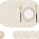 homing Round Faux Leather Placemat and Coaster 6 Packs, Washable Heat Resistant Dining Place Mats, Wipeable Double-Sided Table Mats for Indoor and Outdoor, Diameter 13 and 3.93 inch, Beige