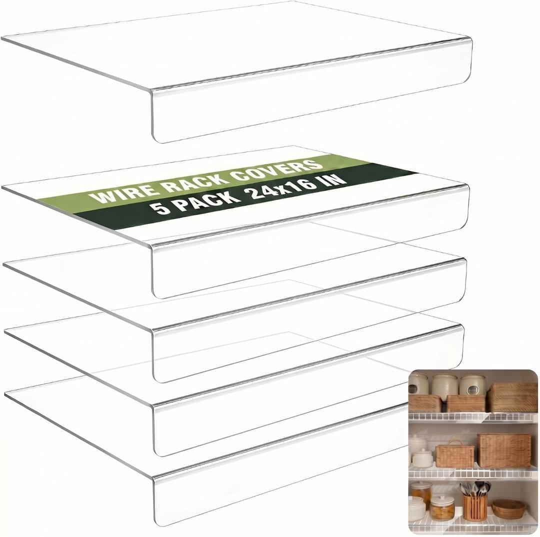 Geetery 5 Pcs 24" W x 16" D Wire Shelf Covers for Shelving, Wire Rack Covers for Pantry, Clear Acrylic Sturdy Panel Cover Damp Proof Liners for Kitchen Storage Organization