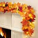 6 FT Fall Garland for Mantle with Lights Autumn Fall Decor with Red Maple Leaf Cones, Halloween Thanksgiving Garland for Home Fireplace Porch Christmas Decor