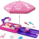 Sandbox with Lid, Dirt Digger Excavator Sand Box with Cover, Kids Sand Pit with Construction Toys/Umbrella/Beach Toys for Toddler 3-5, Sensory Kit Summer Gifts for Indoor Outdoor Backyard, Purple