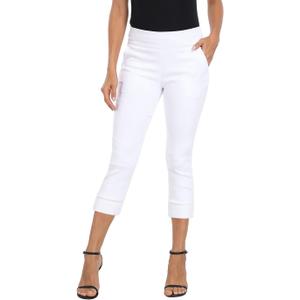 HDE Pull On Capri Pants for Women 21" Inseam Cropped Office Pants with Pockets (White, XL)