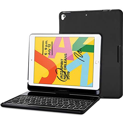 ProCase 360° Rotation Keyboard Case with 7 Colors Backlit for iPad 10.2" (2021 9th Gen/ 2020 8th Gen/ 2019 7th Gen), Protective Smart Cover with Wireless Keyboard for 10.2 iPad 9th/8th/7th -Black