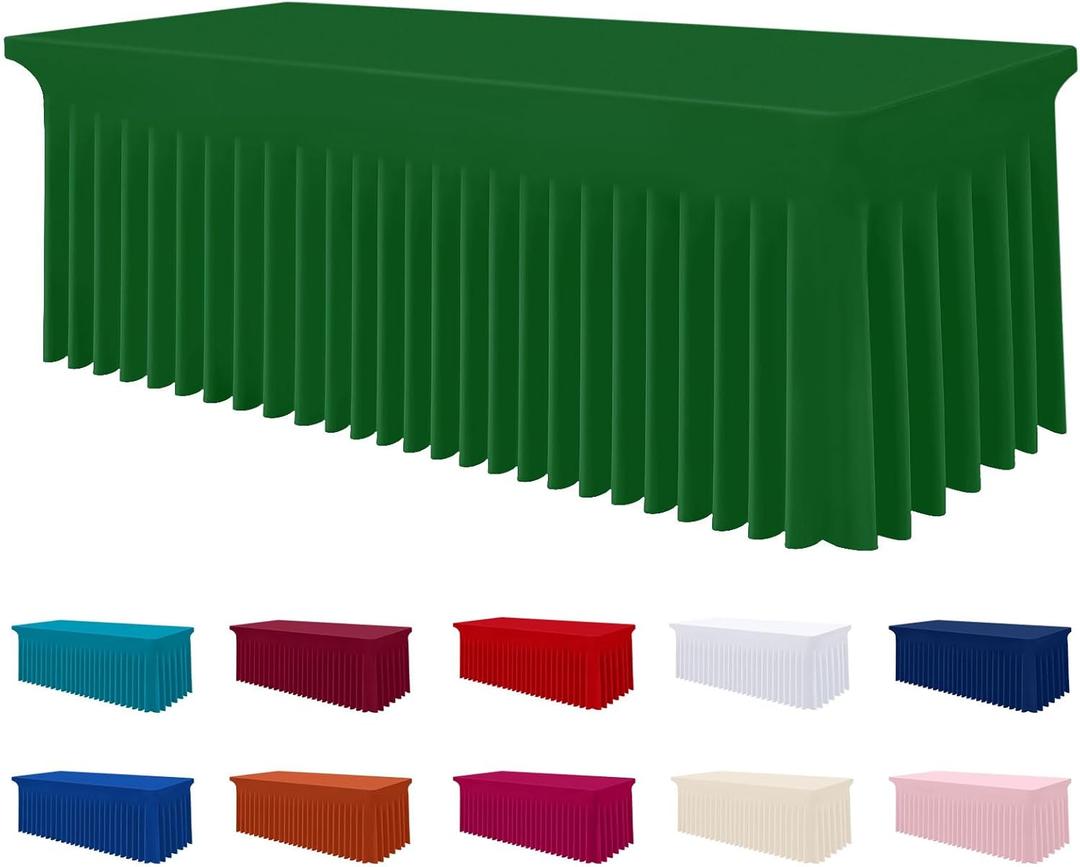 Smiry Spandex Tablecloth, Elastic Fitted Stretch Tablecloth for 6FT Rectangle Tables, Waterproof Washable Table Cover Skirt for Outdoor, Wedding, Banquet & Parties (Emerald Green, 72Lx30Wx30H Inch)