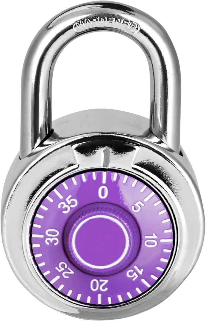Combination Padlock 1 Pack, Fixed Dial Combination Padlock with Different Combinations, 2 in. Wide. Purple Turntable, Lock for Gym & Locker, School, Toolbox, and More
