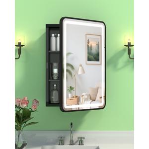 LED Bathroom Medicine Cabinet Mirror, Anti-Fog, Right Hinge, 16x24 Inch | Wall Mounted & Recessed, Dimmable 3 Color Light with Memory, 2 Shelves & 1 Organizer, Waterproof Body & Shatterproof Mirror