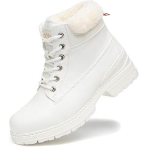 COTTIMO Snow Hiking Winter Boots for Women - Casual Brown Combat Work Boot - Non-slip Fur-Lined Ankle Boots - Fashion Boots Waterproof Leather Shoes (6.5, 19winter White)